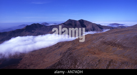 Aerial view of Snowdon Horseshoe from the east Snowdonia National Park Gwynedd North Wales UK Stock Photo