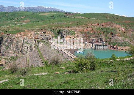 Chorvak reservoir and the mountains of Tian Shan province of Tashkent Uzbekistan Stock Photo