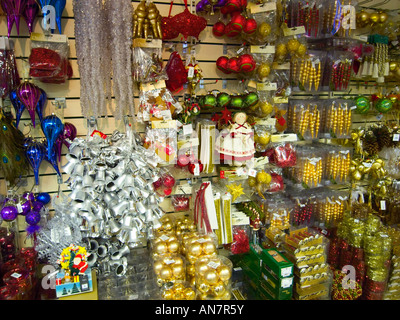 Christmas decorations on sale in department store Stock Photo