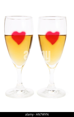 Wine Glasses with Love Hearts Stock Photo