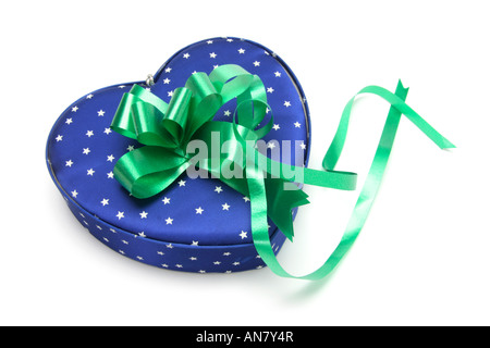 Blue Heart-shaped Gift Box on White Background Stock Photo