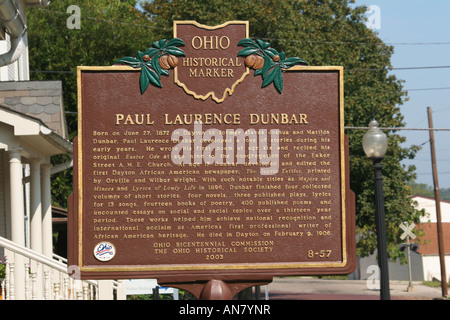 Paul Laurence Dunbar Historical Marker Dayton Ohio Author and poet Stock Photo