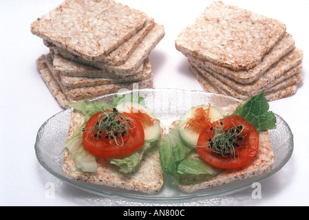 Rice bread with light salad Stock Photo