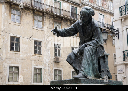 Statue of Antonio Ribeiro, called O Chiado, a satirical poet who lived in the 16th century, Lisbon Stock Photo