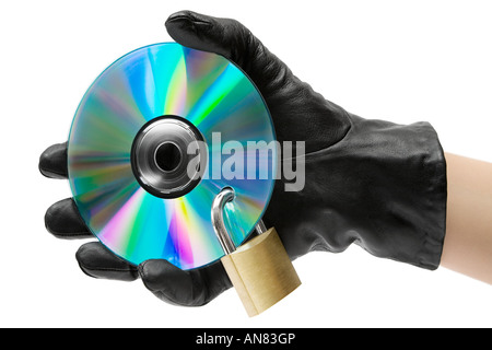 Gloved hand stealing data. Isolated on a white background. Stock Photo