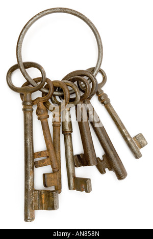 Antique bunch of keys isolated on a white background Stock Photo