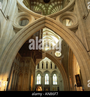 Wells Cathedral, Somerset, 14th century scissor arches. Stock Photo