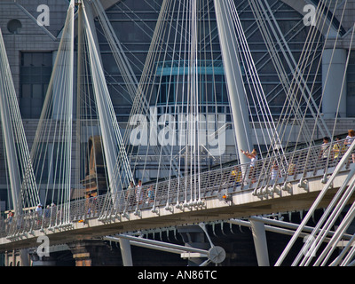 Detail of the upstream Golden Jubilee Bridge commonly known as the Hungerford Footbridge London England Stock Photo