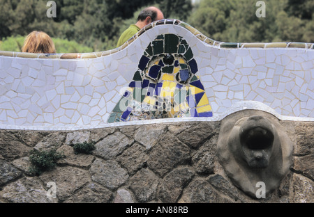 Detail of square benches at Guell Park by Antonio Gaudi Barcelona Catalonia Spain Stock Photo