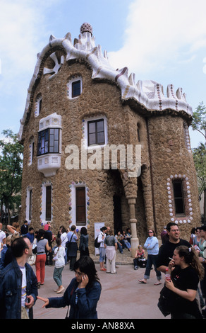 Entrance Pavilion in Guell Park by Antonio Gaudi Barcelona Catalonia Spain Stock Photo