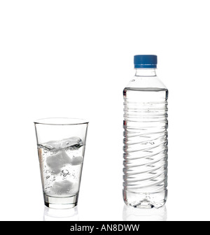 Water bottle and a glass of water Stock Photo