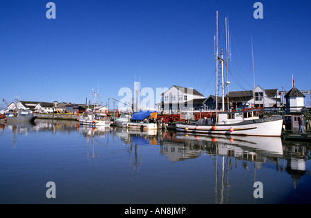 fishing boats at docks Steveston village on the fraser river Richmond Bristish Columbia Canada Stock Photo