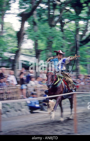 The Yabusame archery performance  on riding a horse at the Thurugaoka Hachimangu Shrine in Kamakura Kanagawa Japan  Asia Stock Photo