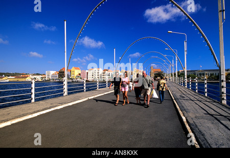 Queen Emma Bridge in downtown Willemstad Curacao Netherlands Antilles Stock Photo