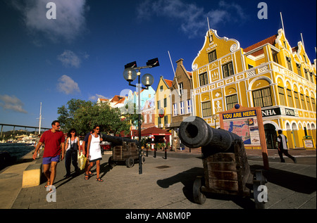 Tourists in capital Willemstad Curacao Netherlands Antilles Stock Photo