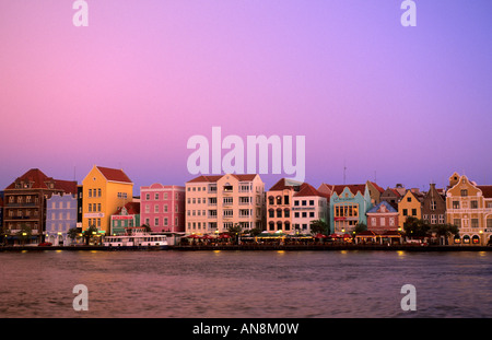 Sunset in Willemstad harbor the capital Curacao Netherlands Antilles Stock Photo