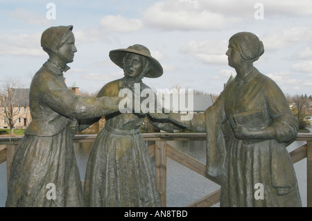 Susan B Anthony being introduced to Elizabeth Cady Stanton by Molly Bloomer bronze sculpture Seneca Falls New York State