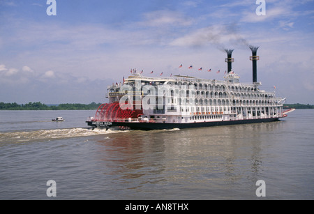 A portrait of the American Queen the largest paddlewheel steamboat in the world on the Mississippi River near Natchez Stock Photo