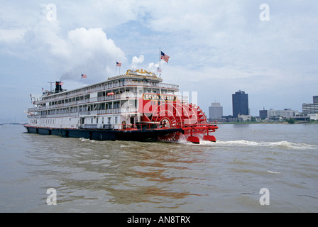 A view of the paddlewheel steamboat Delta Queen on the Mississippi River near Baton Rouge Stock Photo