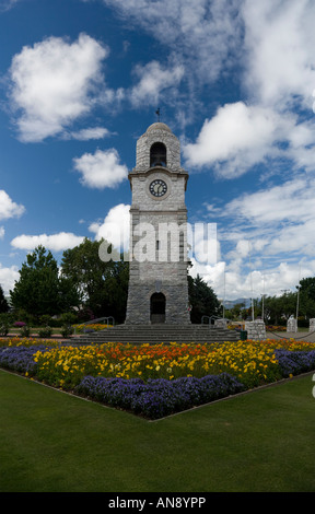 A war memorial clocktower in Seymour square gardens, Blenheim, Marlborough, New Zealand Stock Photo