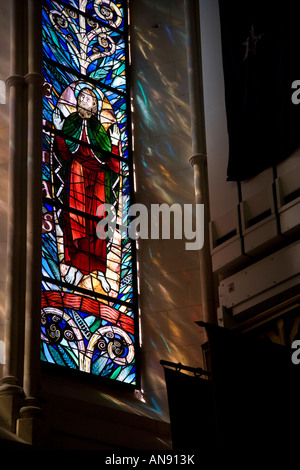 A stained glass window in Christchurch cathedral, New Zealand, before the devastating earthquake Stock Photo