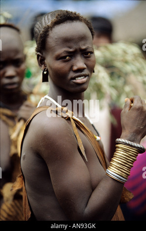 A beautiful young woman from the Bodi tribe in the lower Omo valley Ethiopia Stock Photo