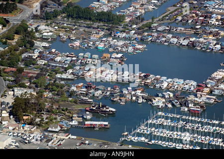 aerial view above Sausalito Richardson Bay San Francisco bay houseboats Stock Photo