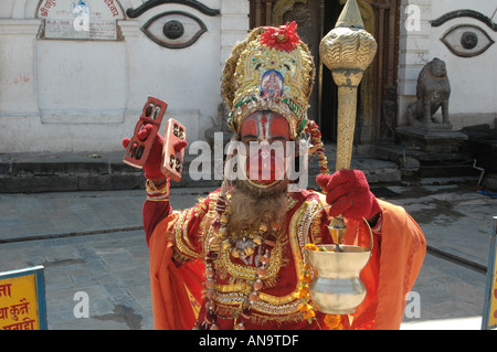 man dressed as hindu monkey god hanuman at pashupatinath temple in kathmandu nepal Stock Photo