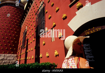 Tourist woman in front of Galatea Tower at the Salvador Dalí Museum . Figueres. Girona. Spain. Stock Photo