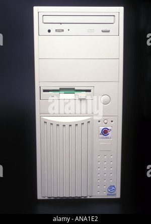 desktop computer with floppy disk in drive Stock Photo