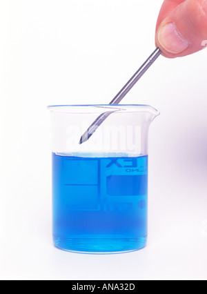 Write a neat diagram and explain how the change in colour of the copper  sulphate solution due to reaction with iron.