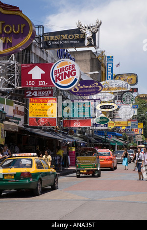 Street signs and tuk tuk on the Khao San Road in Bangkok, Thailand. Stock Photo
