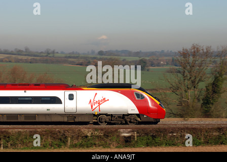 Virgin Pendolino train between Coventry and Rugby, England, UK Stock Photo
