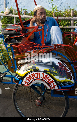 Yogyakarta Becak Bicycle Trishaw Driver Java Indonesia Stock Photo