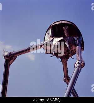 Metal sculpture of Martian from HG Wells War Of The Worlds story Statue located in Woking Surrey England sky background Stock Photo
