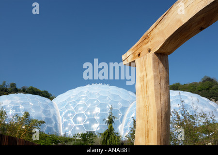 Wooden mortice and tenon joint at the Eden Project in Cornwall county England UK Stock Photo