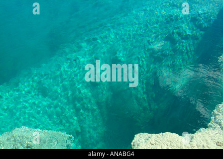 Closeup of the Beautiful Blue Water of The Black Pool Spring at West Thumb Geyser Basin in Yellowstone National Park Wyoming USA Stock Photo