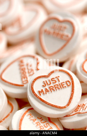Just Married Loveheart Sweets Stock Photo