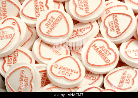 Just Married Loveheart Sweets Stock Photo
