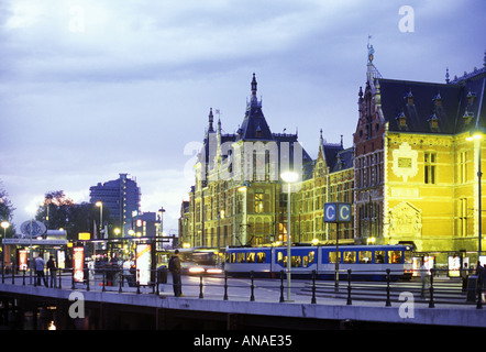 A night view of Centraal Station in Amsterdam the Netherlands Stock Photo