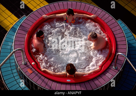 Miami Florida,Carnival Ecstasy cruise ship,passenger passengers rider riders,Lido Deck,Jacuzzi,man men male,woman female women,overhead view,FL624 Stock Photo