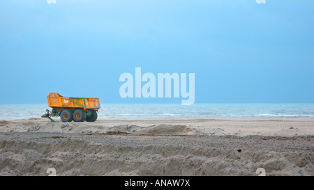 dike construction for amplifying the coast, trailer, Netherlands, Noordwijk Stock Photo