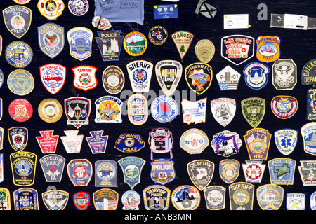 Selection of American Police and Highway Patrol shoulder patches from different states Stock Photo