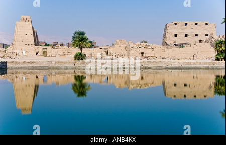 Egypt Luxor Karnak Temple view across the sacred lake Stock Photo