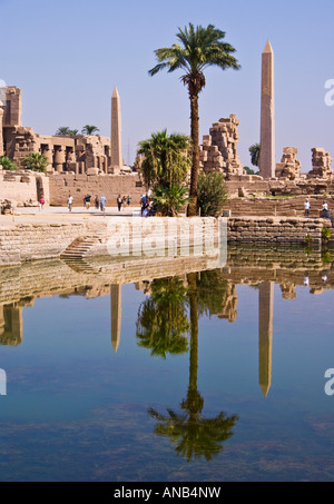 Egypt Luxor Karnak Temple view across the sacred lake Stock Photo