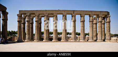 Egypt Luxor the temple the Great Sun Court of Amenhotep III with papyrus bundle columns Stock Photo