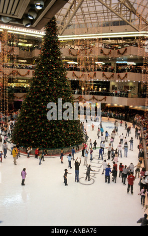 Christmas ice rink Dallas Galleria Texas US Stock Photo