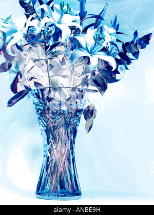 Vase of Flowers Crystal Vase with Lilies and Roses Stock Photo