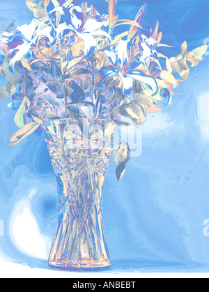 Vase of Flowers Crystal Vase with Lilies and Roses Stock Photo