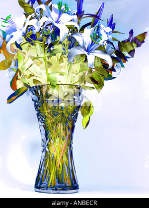 Vase of Flowers Crystal Vase with Lilies and Roses Stock Photo